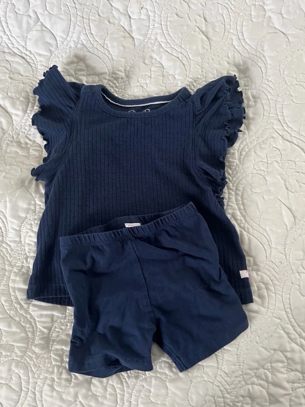 RuffleButts Navy Ribbed Ruffle Set